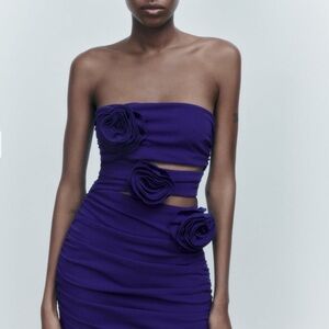 ZARA NWOT Strapless Flower Appliqué Mini Dress with Cut Outs, Size Medium